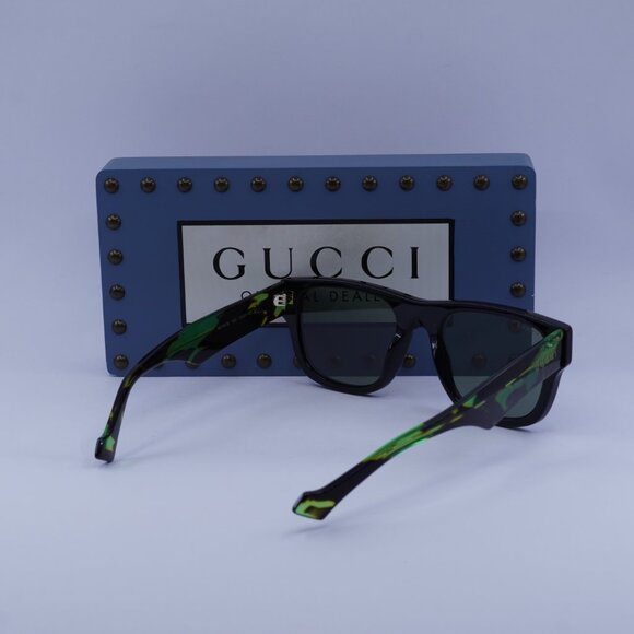 Gucci GG1427S 005 Square Sunglasses - Black/Green Havana/Green - Picture 10 of 12